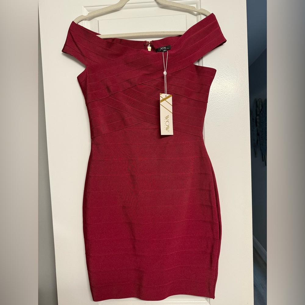 NWT Wow Couture Off-Shoulder Bandage Burgundy Dress size M